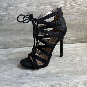 Sam & Libby Black Lace-Up open caged high Heels